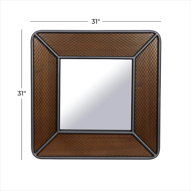 Brown Wood Industrial Wall Mirror, 32" x 32" x 2"