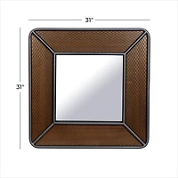 Brown Wood Industrial Wall Mirror, 32" x 32" x 2"