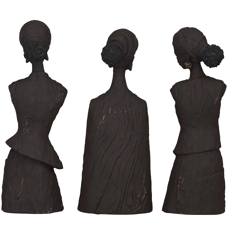 Dark Gray Polystone African Woman Sculpture Set