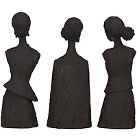 Dark Gray Polystone African Woman Sculpture Set