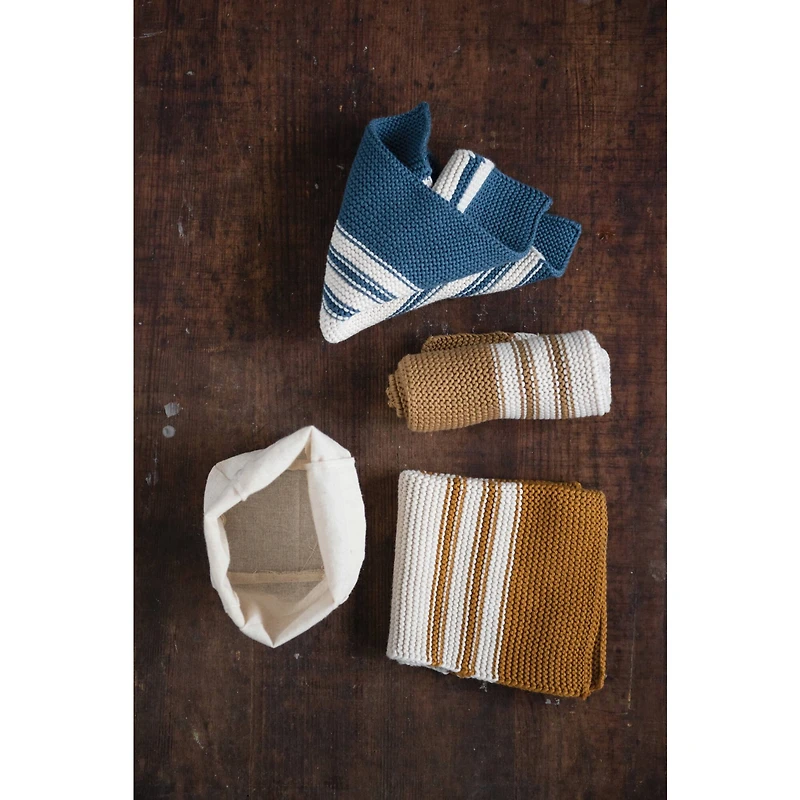 Hello Honey® Brown & Blue Striped Square Cotton Dishcloth Set