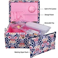 SINGER® Large Tropical Animal Print Premium Sewing Basket with Travel Sewing Kit