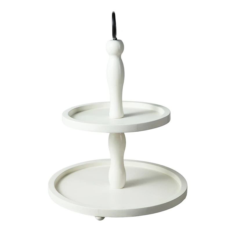 Glitzhome® 18" White Wood Double Tiered Tray