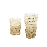 Brown Glass Ribbed Stacked Flower Vase Set