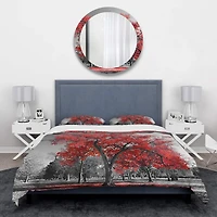 Designart 'Big Red Tree on Foggy Day' Traditional Bedding Set