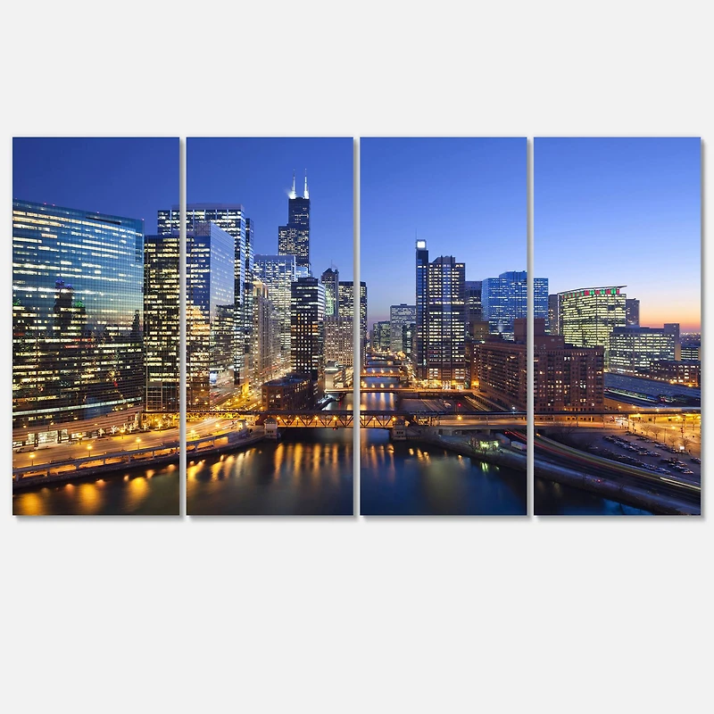 Designart - Chicago River with Bridges at Sunset