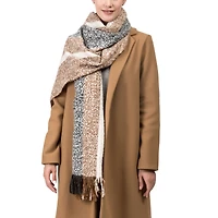 Glitzhome® 70" Tan, White & Gray Scarf with Tassels