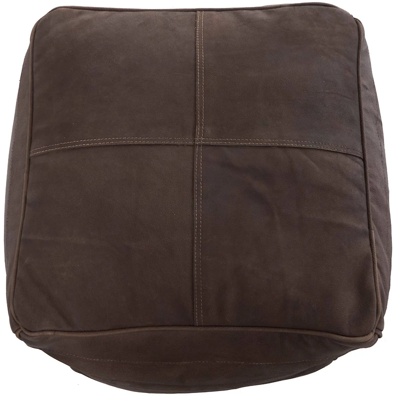 21" Leather Pouf with Linear Panels
