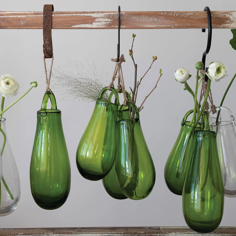 Hello Honey® 10" Green Hand Blown Glass Hanging Vase