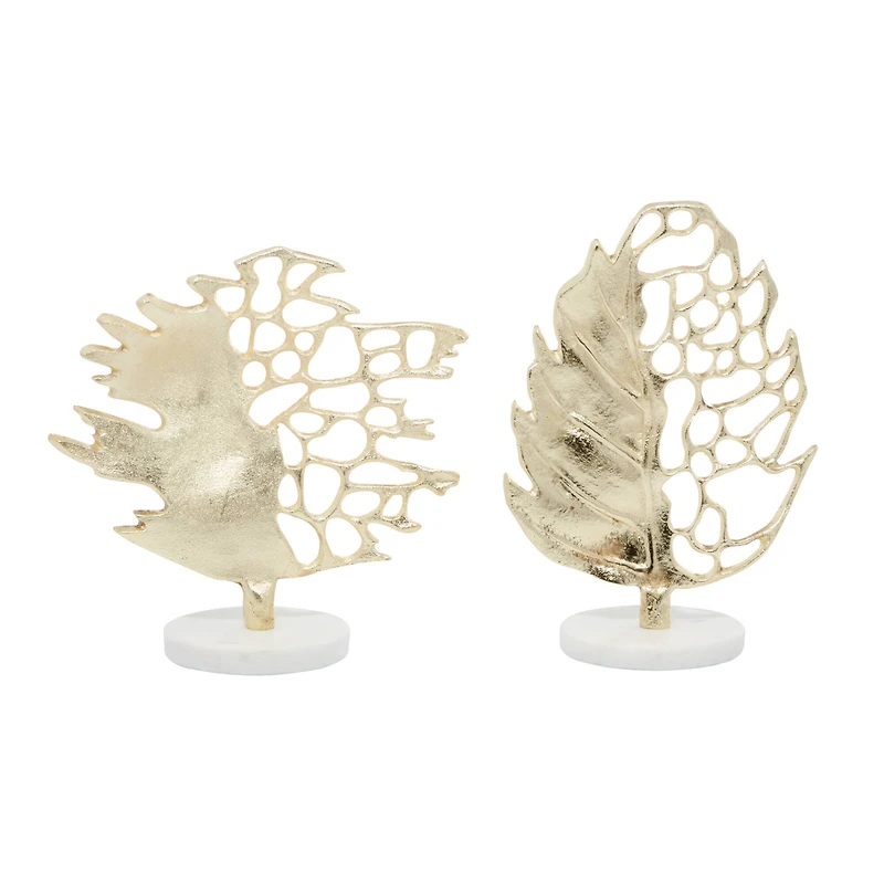 Gold Aluminum Glam Leaf Sculpture Set