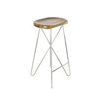 30" Light Brown Mango Wood & Metal Contemporary Bar Stool