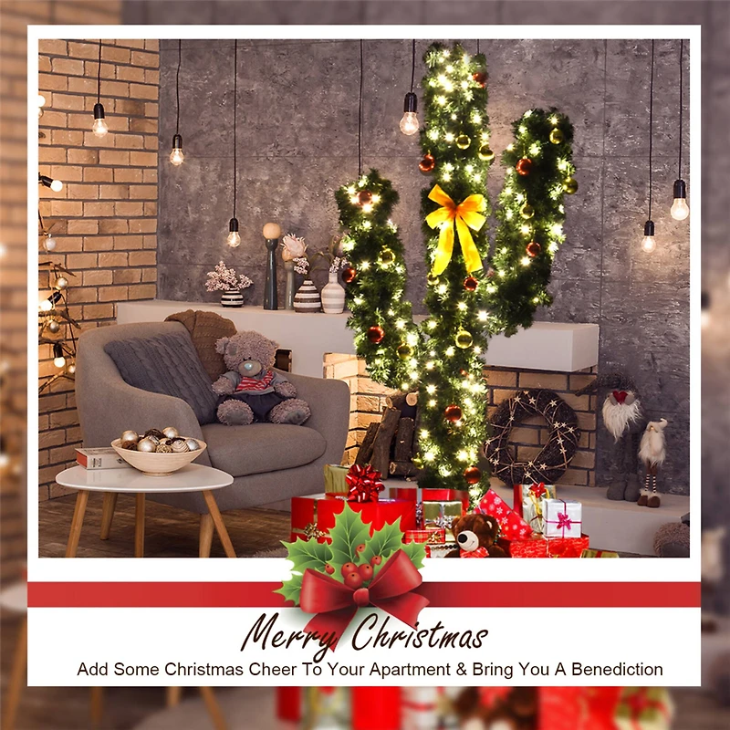 Costway 6ft. Pre-Lit Cactus Artificial Christmas Tree, Warm White LED Lights & Ball Ornaments