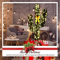 Costway 6ft. Pre-Lit Cactus Artificial Christmas Tree, Warm White LED Lights & Ball Ornaments