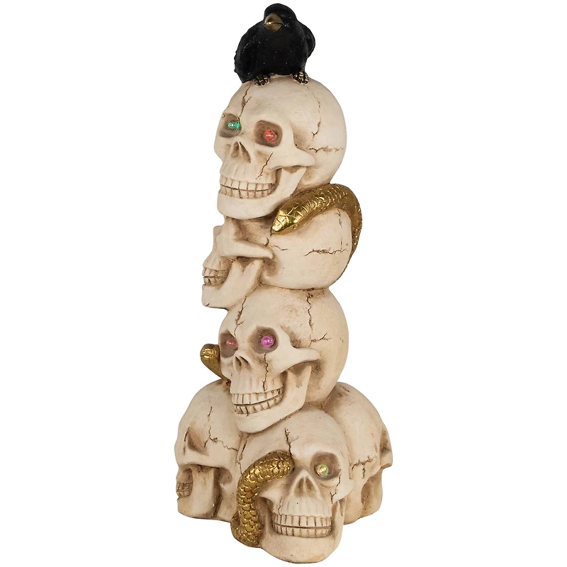 27.5" LED Skull Tower with Raven Halloween Decoration
