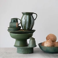 Hello Honey® 10" Green & White Hand Painted Striped Stoneware Pitcher