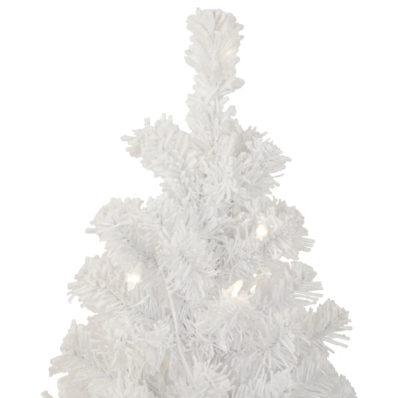 3.5ft. Pre-Lit Flocked White Winter Pine Tinsel Artificial Potted Christmas Tree, Clear Lights