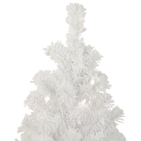 3.5ft. Pre-Lit Flocked White Winter Pine Tinsel Artificial Potted Christmas Tree, Clear Lights