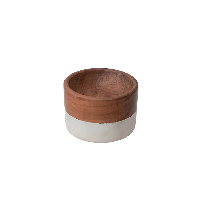 Hello Honey® 2" White & Natural Marble & Acacia Wood Pinch Pot