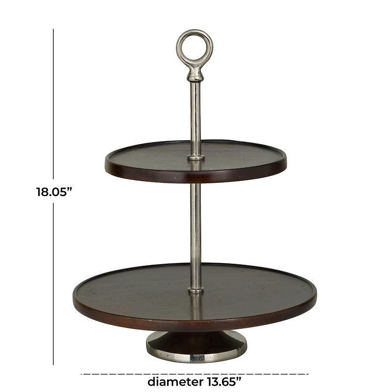 18" Dark Brown Mango Wood 2 Tiered Server