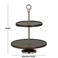 18" Dark Brown Mango Wood 2 Tiered Server
