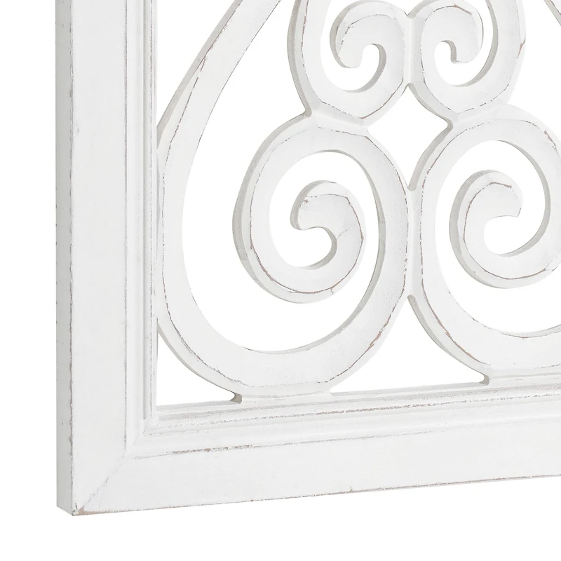 American Art Décor™ 36" Distressed Hand-Carved White Wood Wall Accent Medallion Panel