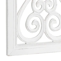 American Art Décor™ 36" Distressed Hand-Carved White Wood Wall Accent Medallion Panel