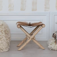 Hello Honey® Natural Teakwood and Goat Fur Folding Stool
