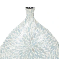 24" Light Blue Mother of Pearl Shell Floral Handmade Large Mosaic Vase with Cream Underlay