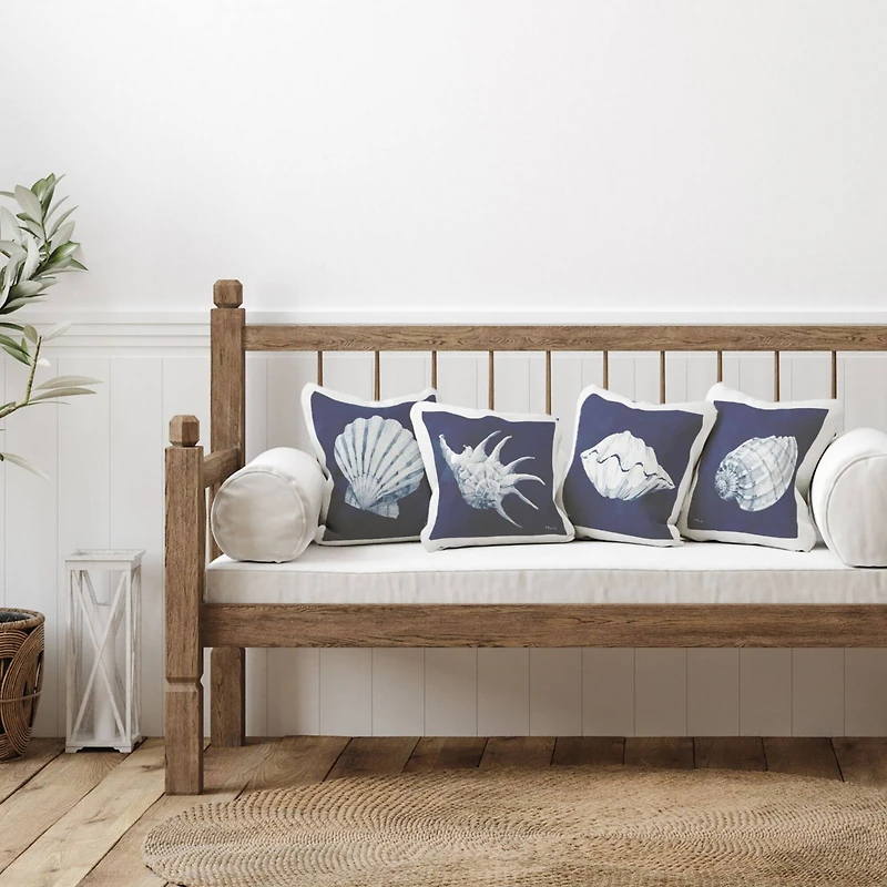 Stupell Industries Navy Blue Varied Seashells Aquatic Animals 4 Pillow Set, 18" x 18"