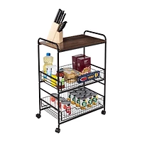 Honey Can Do Black/Walnut 3-Tier Rolling Cart