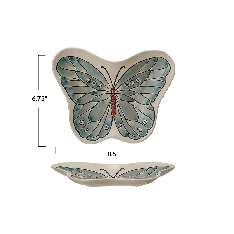 Hello Honey® 8.5" White & Blue Whimsical Butterfly Stoneware Plate
