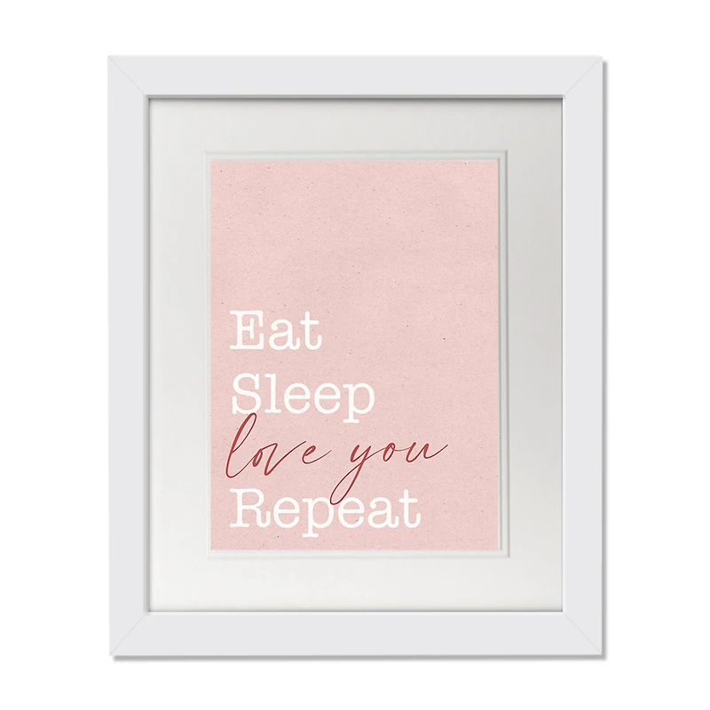 11" x 14" Eat Sleep Love White Framed Print Wall Art