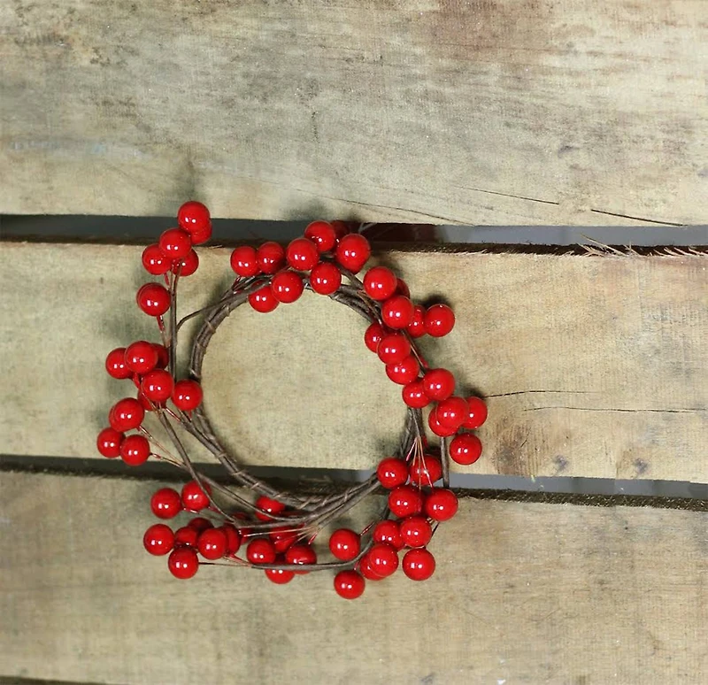 7" Artificial Red Berries Christmas Candle Holder Ring