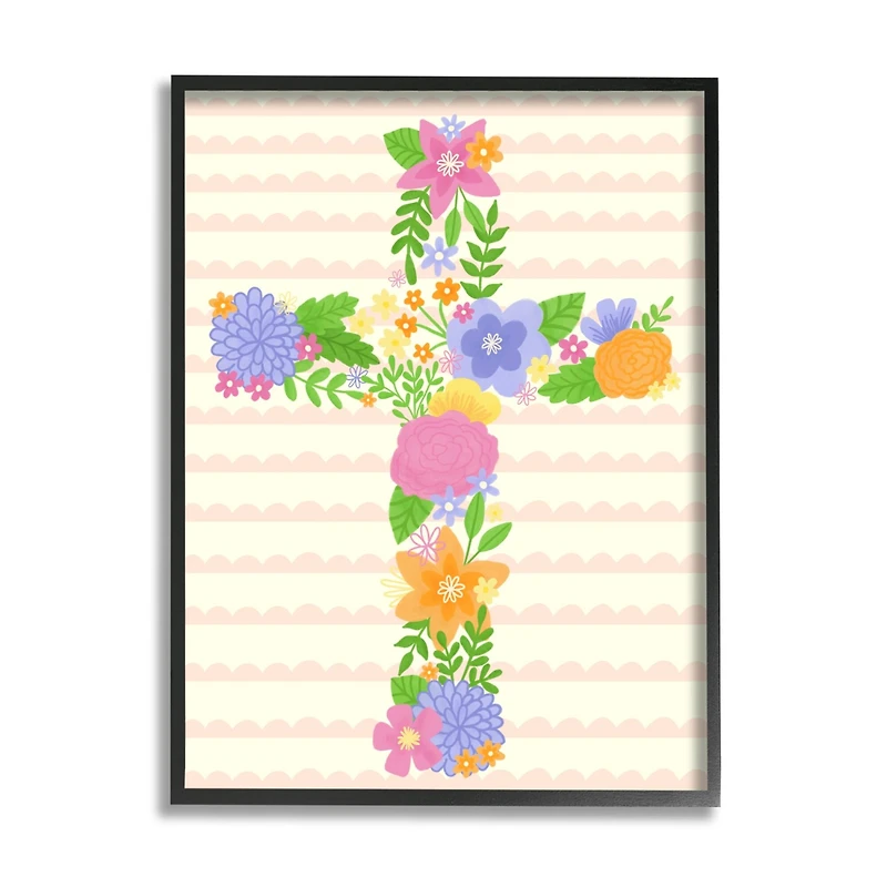 Stupell Industries Floral Cross Religious Symbol Framed Giclee Art