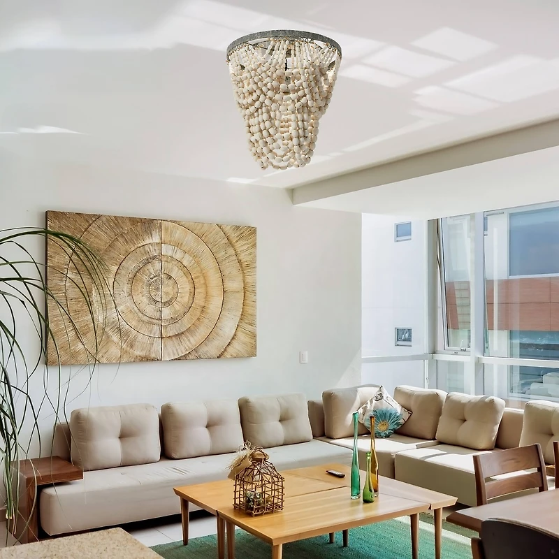 Hello Honey® 16" Tiered Draped Wood Bead & Metal Semi-Flush Light