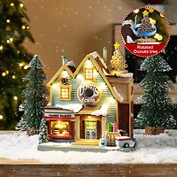 Glitzhome® 10.25" Lighted Christmas Donuts & Coffee Shop Resin Village with Movement and Music