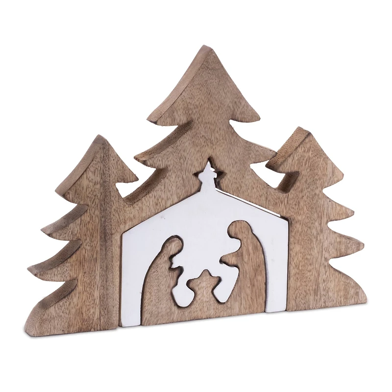 12" Brown Nesting Wood Nativity Display