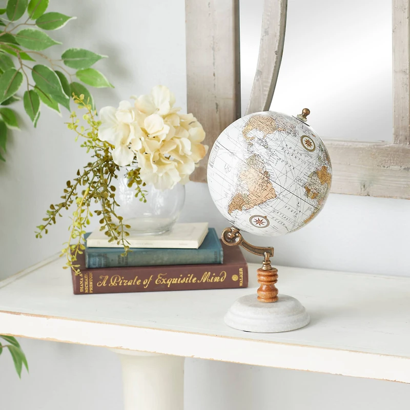 11" White Marble & Metal Contemporary Globe