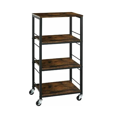Rustic Brown 4-Tier Utility Cart Rolling Kitchen Storage Cart Wood Top
