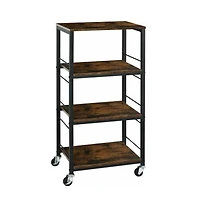 Rustic Brown 4-Tier Utility Cart Rolling Kitchen Storage Cart Wood Top