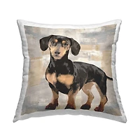Stupell Industries Dachshund Dog Portrait Neutral Grey Beige Patchwork Throw Pillow 18" x 18"