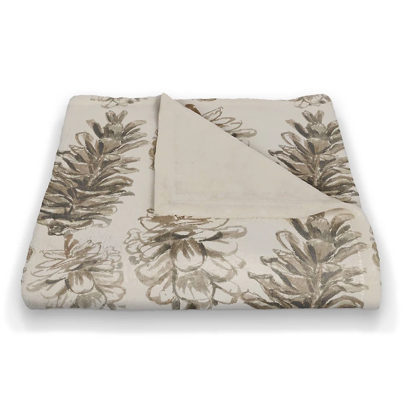 Pinecones on White Coral Fleece Blanket