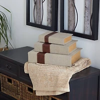 Beige & Brown Traditional Rectangular Wooden Book Set