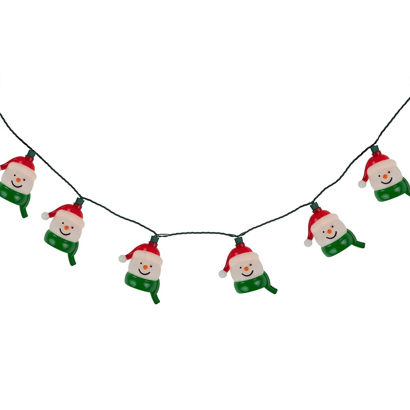 10 Count Snowman Heads with Scarves Christmas Light Set  7.5ft Green Wire