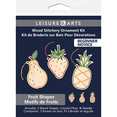 Leisure Arts® Beginner Fruit Shapes 3 Piece Wood Stitchery Ornament Kit