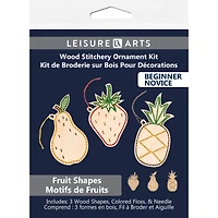 Leisure Arts® Beginner Fruit Shapes 3 Piece Wood Stitchery Ornament Kit