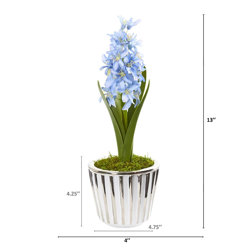 13" Hyacinth Artificial Arrangement in White Vase with Silver Trimming (Set of 2)