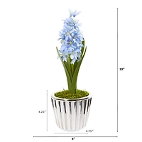 13" Hyacinth Artificial Arrangement in White Vase with Silver Trimming (Set of 2)