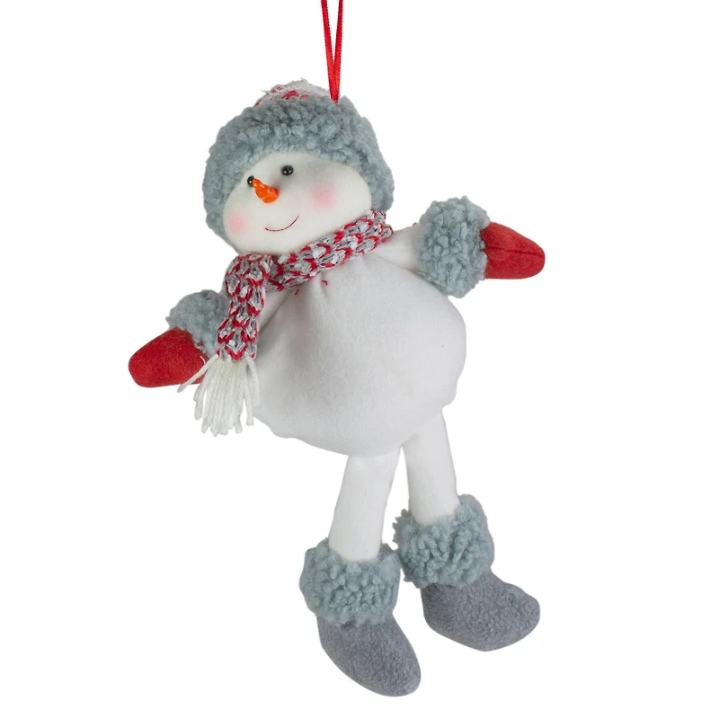 14" Gray & Red Plush Snowman Hanging Christmas Ornament