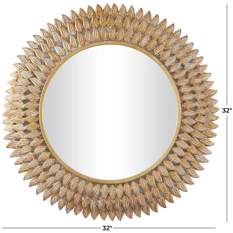 Gold Metal Radial Leaf Wall Mirror 32" x 1" x 32"